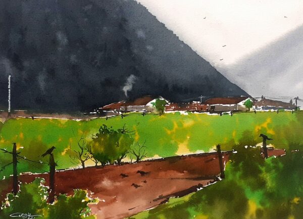 village life watercolor