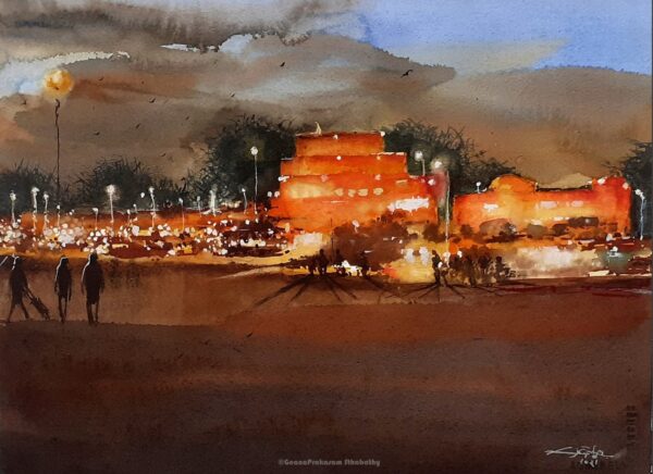 city lights watercolor