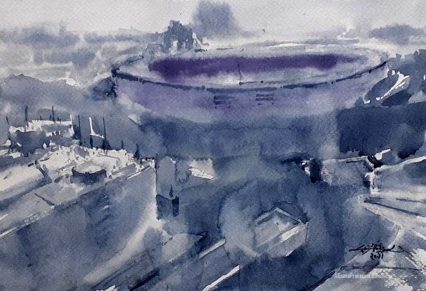 cityscape rooftop Watercolor