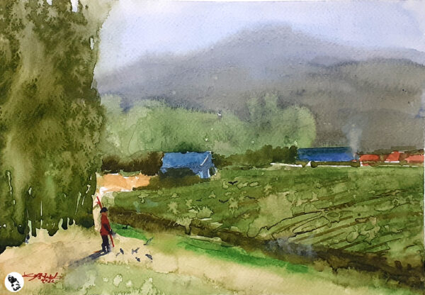 Village life – watercolor