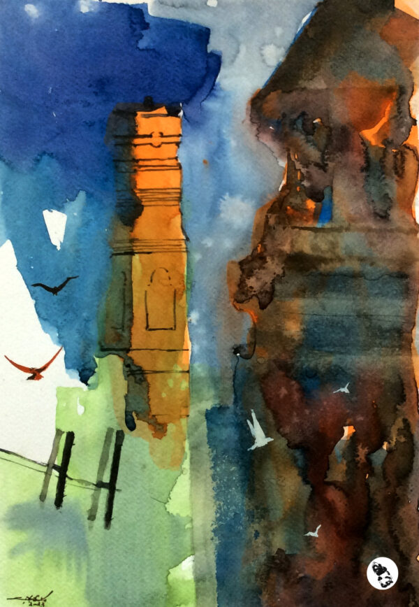 Ellora Caves - watercolor